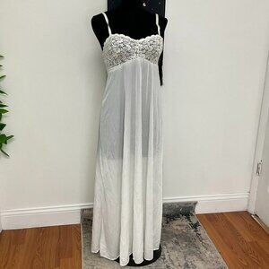 Vintage Olga Cottage Cose cottage core Maxi Drees Sleeveless Size 32 White